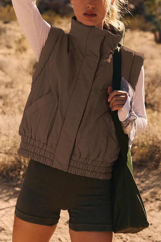 EB | Stehkragenknopf ärmellos lockerer Taschenkastenjacke