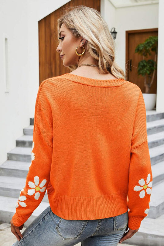 EB | Floral Ribbed Trim Drop Shoulder Cardigan