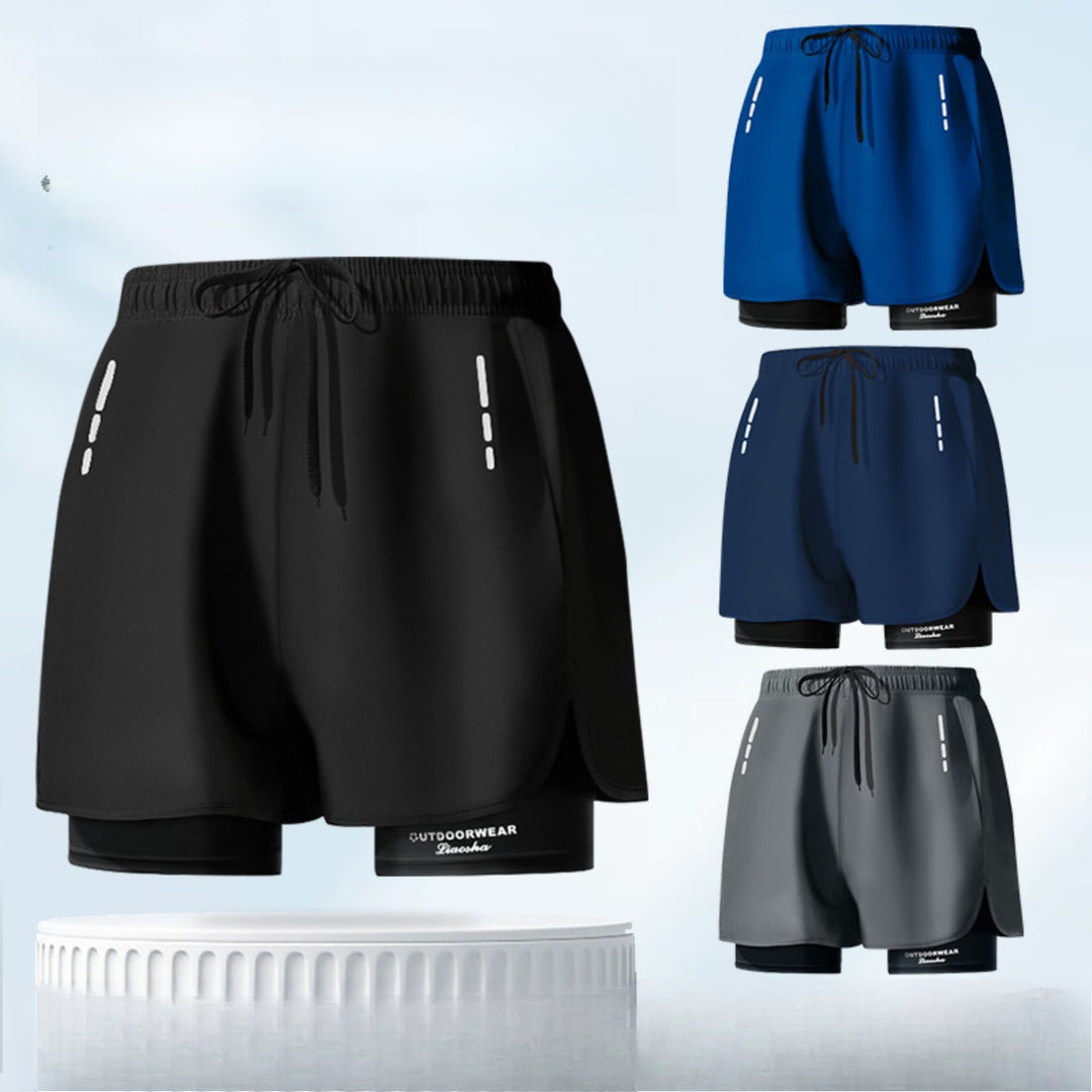 EB | Doppellagige Herren Sport Fitness Anti-Peinlichkeit Strandhose