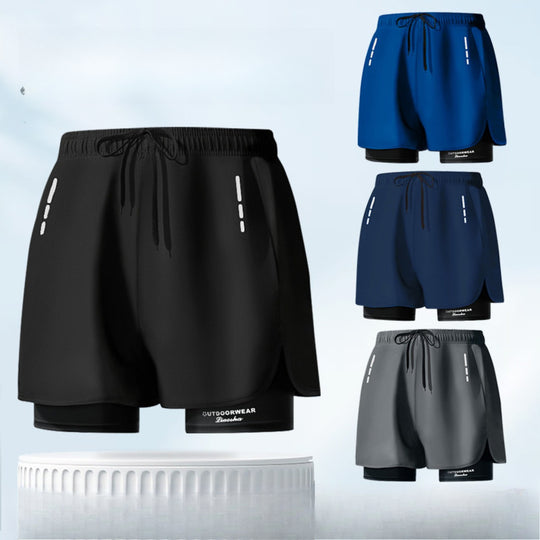 EB | Doppellagige Herren Sport Fitness Anti-Peinlichkeit Strandhose