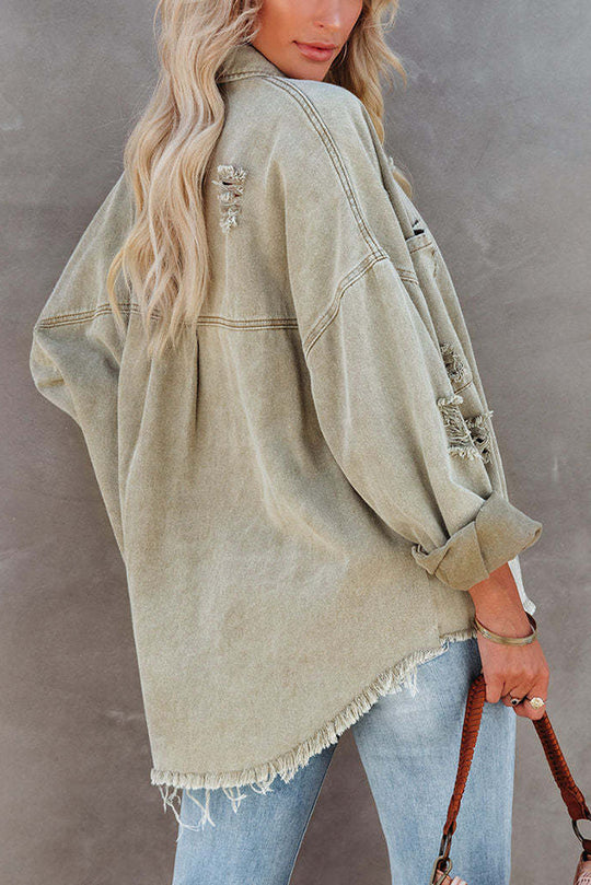 EB | Revers Langarm Ripped Denim Jacke