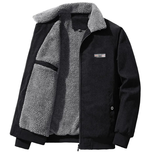 EB | Herren fleecegefütterte gerippte Winterjacke mit hohem Kragen