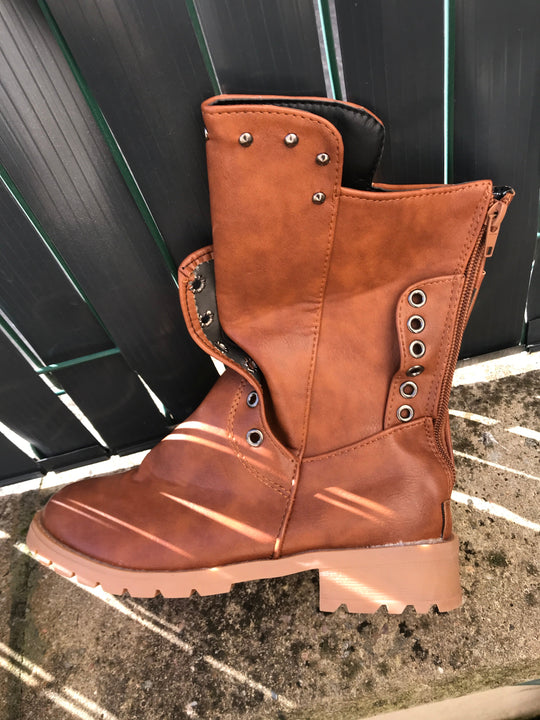 Halbhohe Vintage-Lederstiefel Für Damen EB