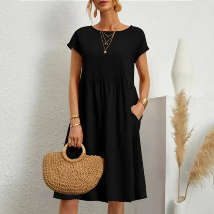 EB – baumwollkleid für damen mit rundem ausschnitt