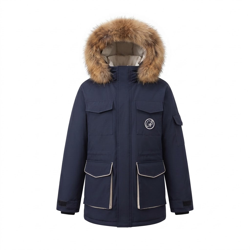 Damen nan kurzer urbaner Thermoparka im Boxy-Oversize-Schnitt mit abnehmbarer Webpelzblende und großen Klappentaschen EB