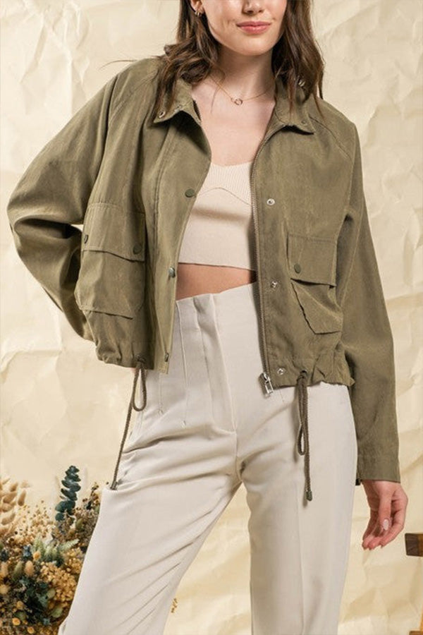 EB | kariert Revers Mehrknopf-Zwei-Taschen-Midi-Jacke