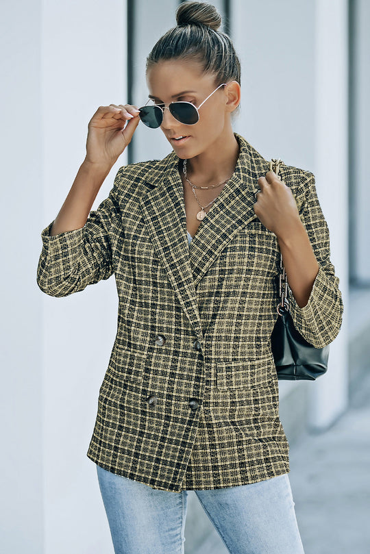 EB | Karierter Doppelreiher Langarm-Blazer