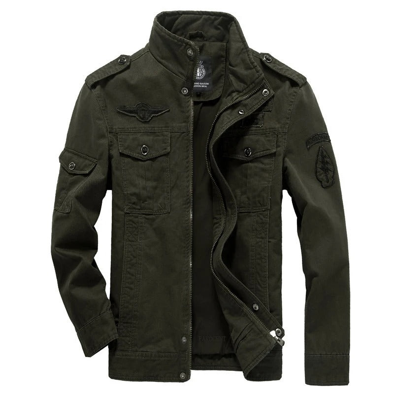 EB | Langärmelige Reißverschluss Militärisch Inspiriert Jacke mit Taschen