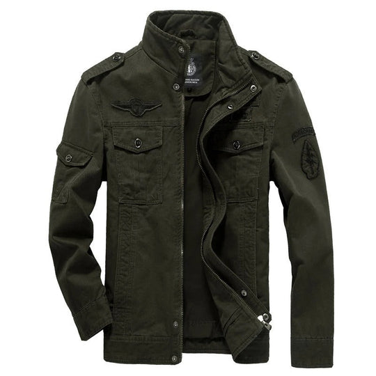 EB | Langärmelige Reißverschluss Militärisch Inspiriert Jacke mit Taschen