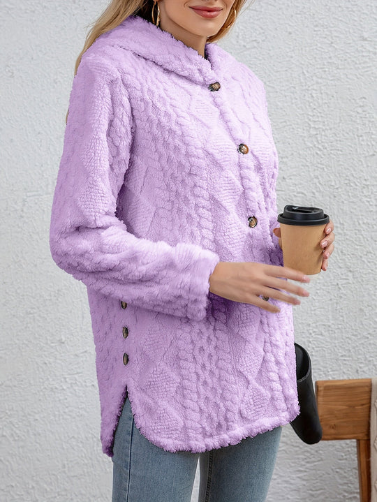 EB | Fluffy Kapuzenjacke mit Knöpfen Polyester Weich und Warm
