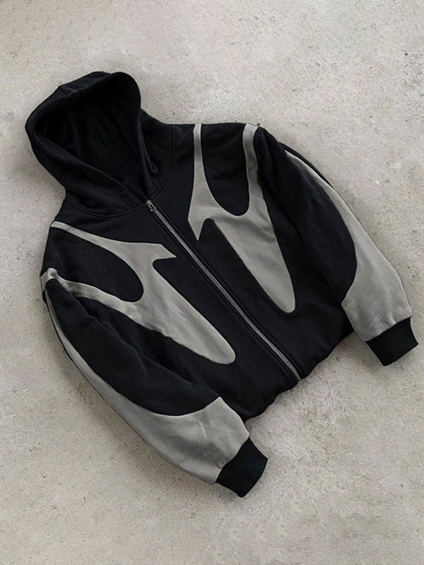 EB | Y2K Kontrastfarbe Übergroße Hoodie mit Langen Ärmeln für Herren