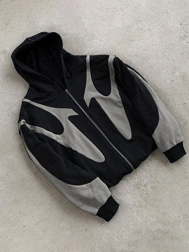 EB | Y2K Kontrastfarbe Übergroße Hoodie mit Langen Ärmeln für Herren
