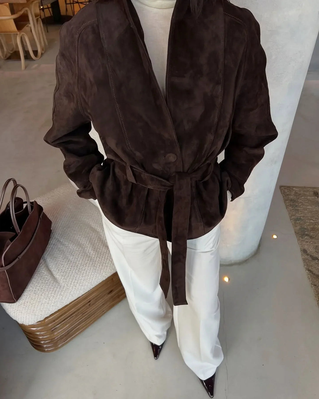 EB | Retro Wildlederjacke mit langen Ärmeln