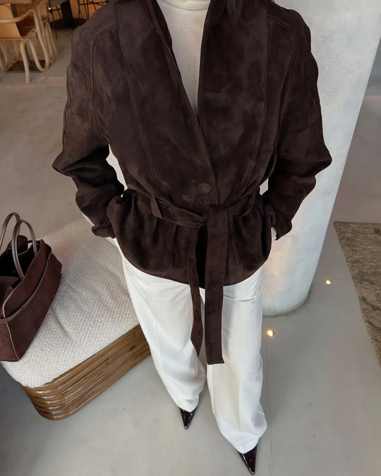 EB | Retro Wildlederjacke mit langen Ärmeln