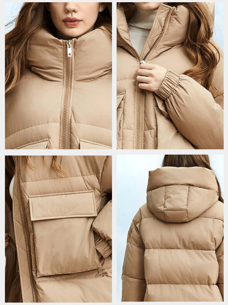 EB | Damen Lange Winter Pufferjacke mit Kapuze