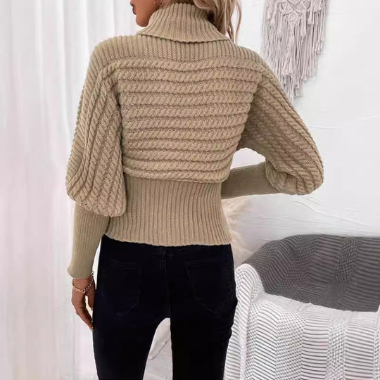 EB | Pullover mit Hohem Kragen Geschichtete Ärmeln Modern und Warm
