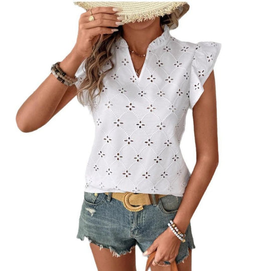 EB | Damen Casual Augenstickerei Kurzarm
