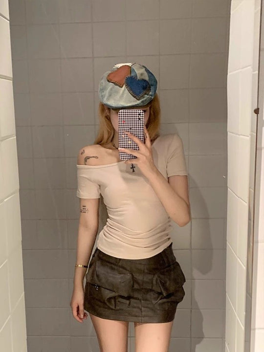 EB | Schräge Schulter Off-Shoulder Kurzarm