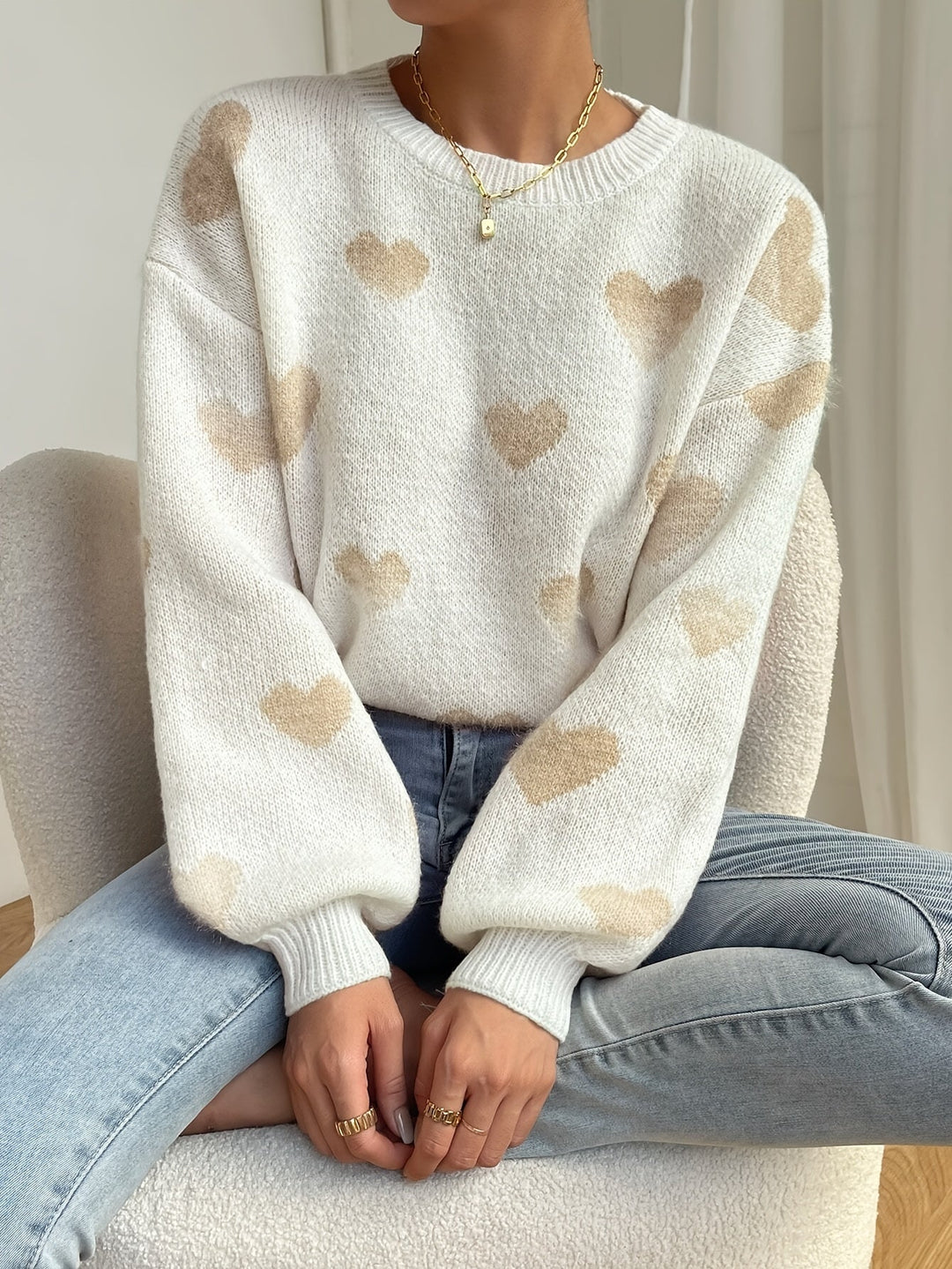 EB - Lässiger Strickpullover mit Herzchen Damen