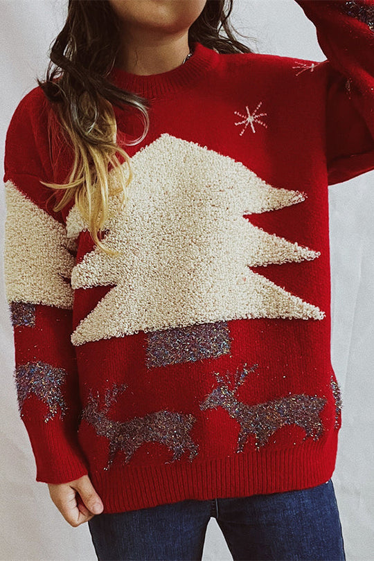 EB | Weihnachtsmuster Gestrickter Rundhalsausschnitt Langarmpullover
