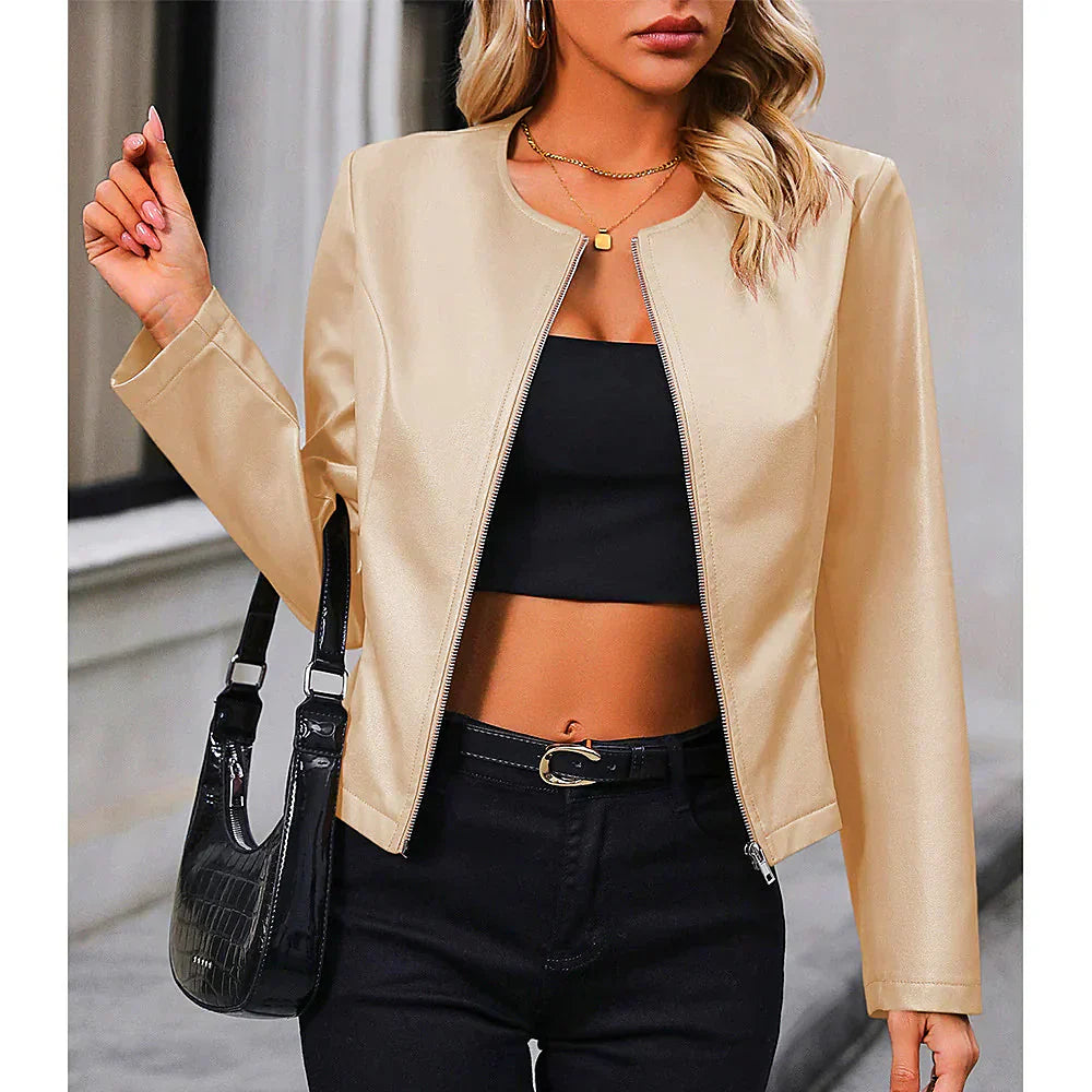 EB | Bikerjacke Slim Passform Lederoptik Kurz Minimalistisches Design