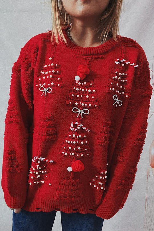 EB | Weihnachtsmuster Gestrickter Rundhalsausschnitt Langarmpullover
