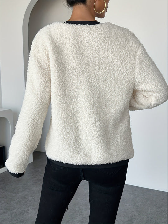EB | Kurze Teddyjacke mit Kontrastkanten Polyester Stilvoll und Bequem