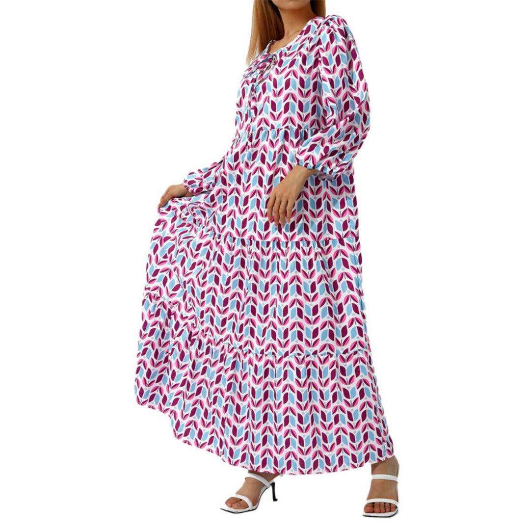 EB | Großes böhmisches Kleid mit Rundhalsausschnitt und Laternenärmeln