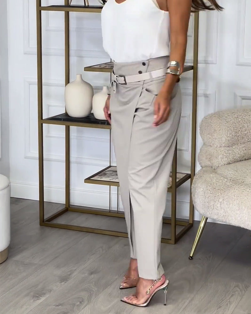 EB | Hose In Einfarbiger Farbe mit Unregelmäßigem Patchwork und Taschen