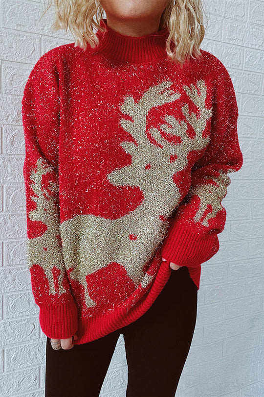 EB | Weihnachtsmuster Gestrickter Rundhalsausschnitt Langarmpullover