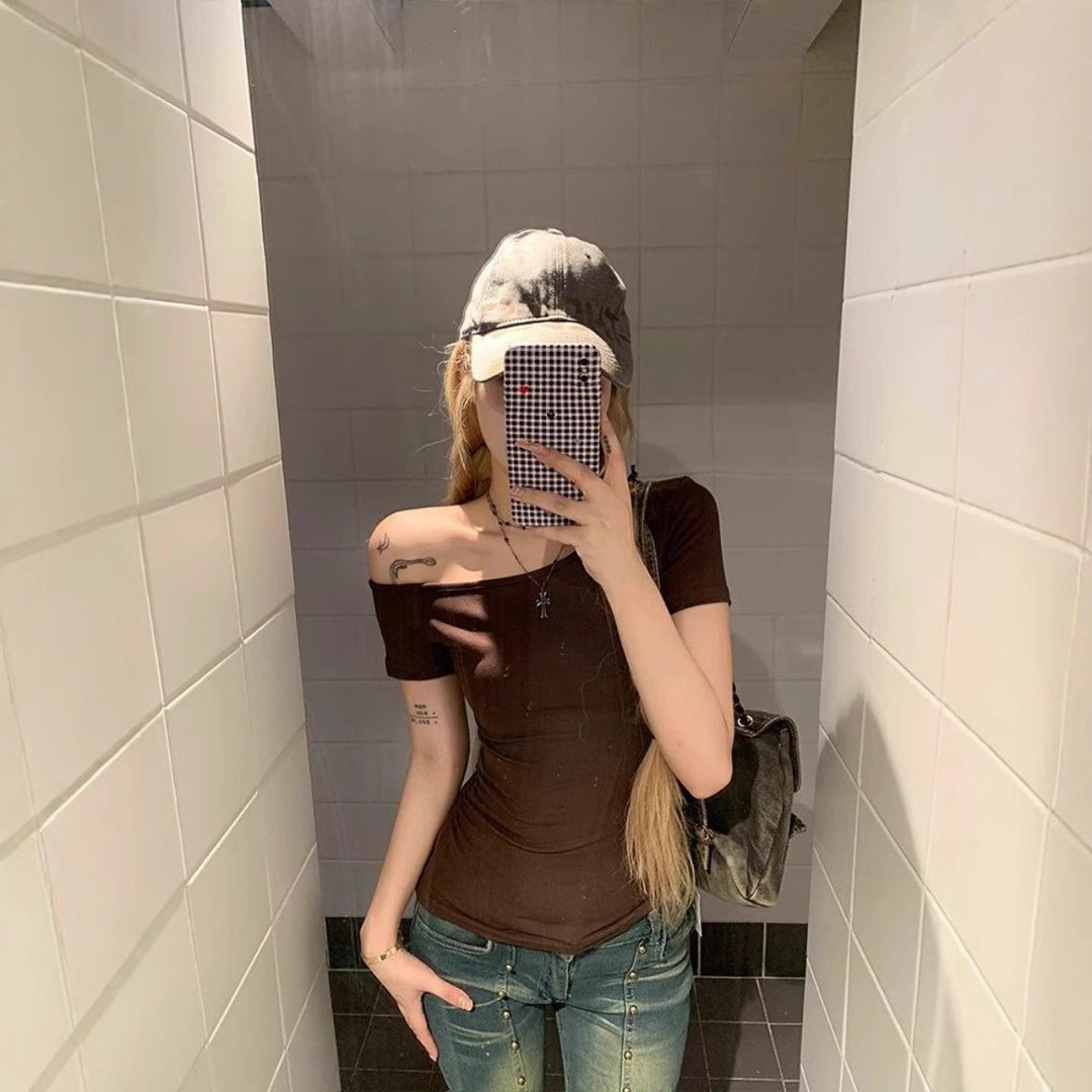 EB | Schräge Schulter Off-Shoulder Kurzarm