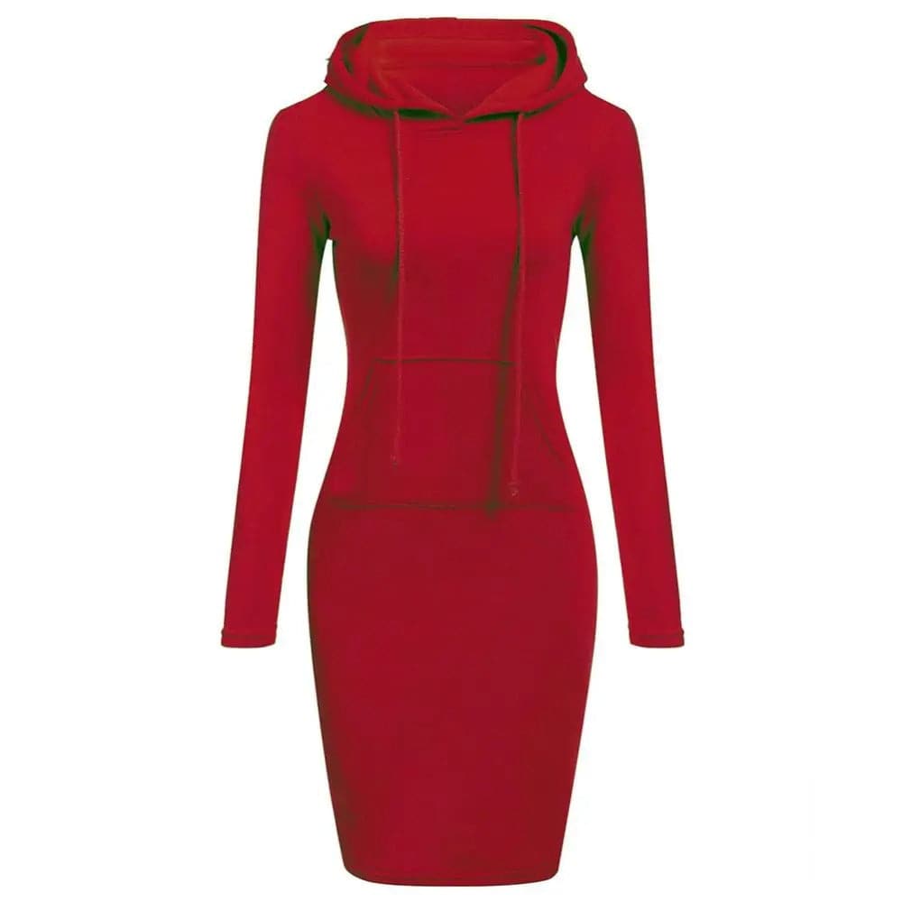 EB | Hoodie Kleid Lange Ärmel Verstellbare Kapuze Kängurutasche Slim Fit