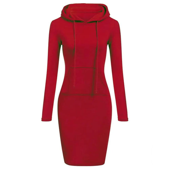 EB | Hoodie Kleid Lange Ärmel Verstellbare Kapuze Kängurutasche Slim Fit