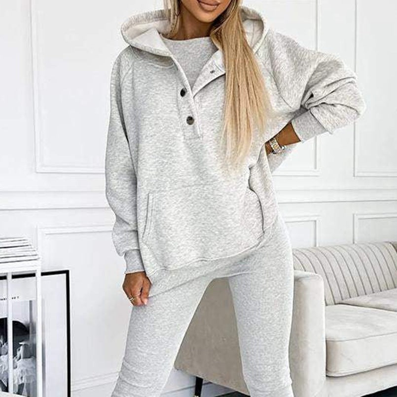 EB | 3-Teiliges Damen-Sportanzug mit Lockerem Kapuzenpullover und Slim-Hosen