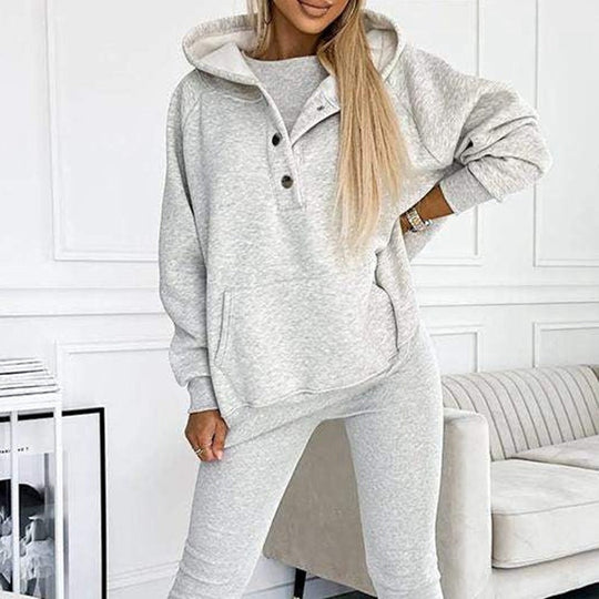 EB | 3-Teiliges Damen-Sportanzug mit Lockerem Kapuzenpullover und Slim-Hosen