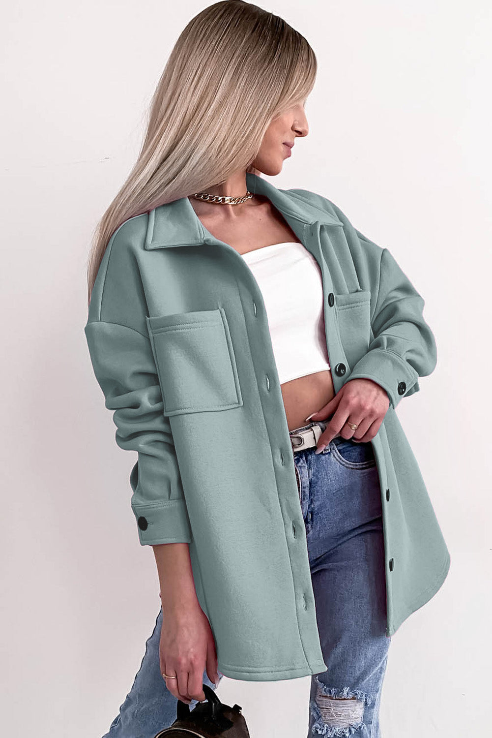 EB | Oversized Hemdbluse mit Großen Taschen Polyester Minimalistisch und Stilvoll