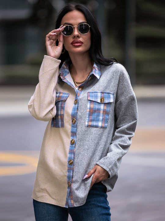 EB | Karo Kontrast Drop Shoulder Shacket