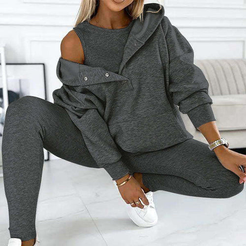 EB | 3-Teiliges Damen-Sportanzug mit Lockerem Kapuzenpullover und Slim-Hosen