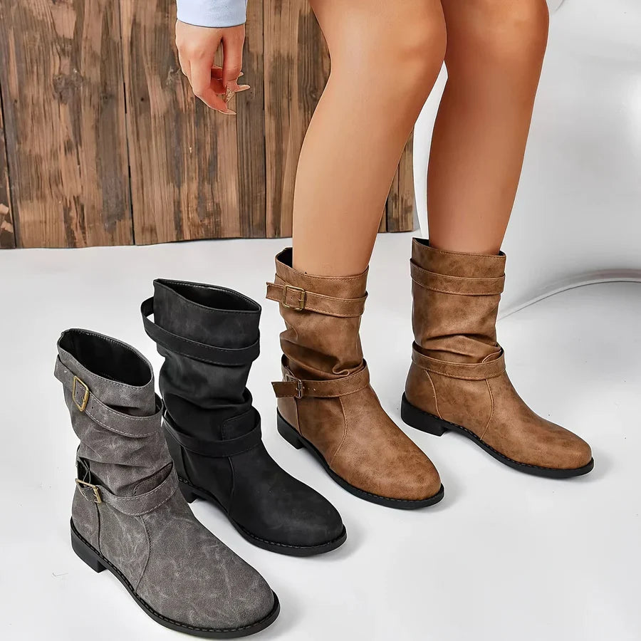 EB | Vintage Schnalle Strap Western Ankle Boots für Frauen