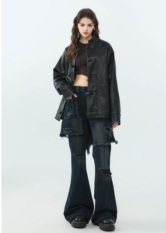 EB | Stehkragen PU Lederjacke