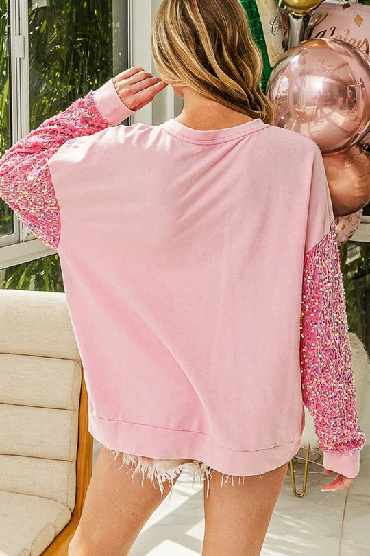 EB | Weihnachten Lässig Locker Rundhals Pailletten Ärmel Sweatshirt