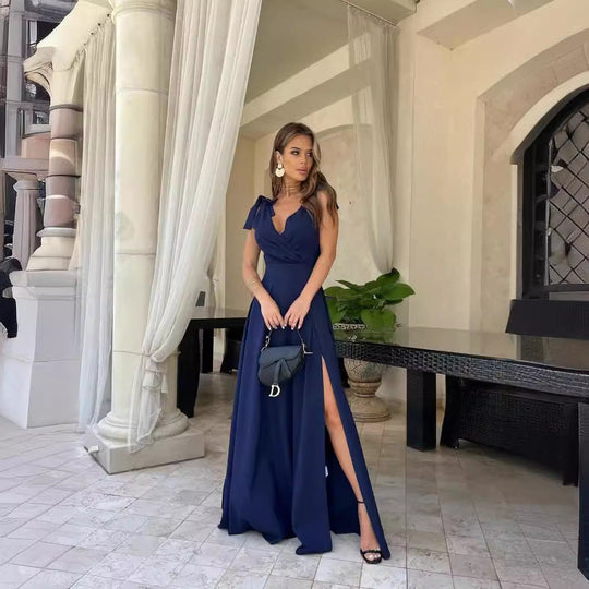 EB | Abendkleid Langer Plissierter Einfarbiger