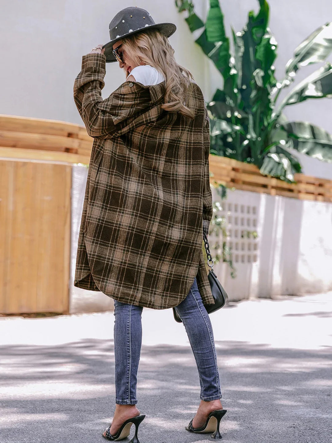 EB | Karierter Wollmix Langmantel mit Reverskragen - Lässig sitzender Wintermantel für Freizeit- und Businesskleidung