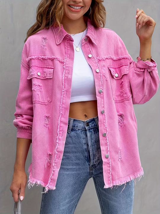 EB | Denimjacke Boho Nicht Dehnbar, Einfarbig, Knopfverschluss