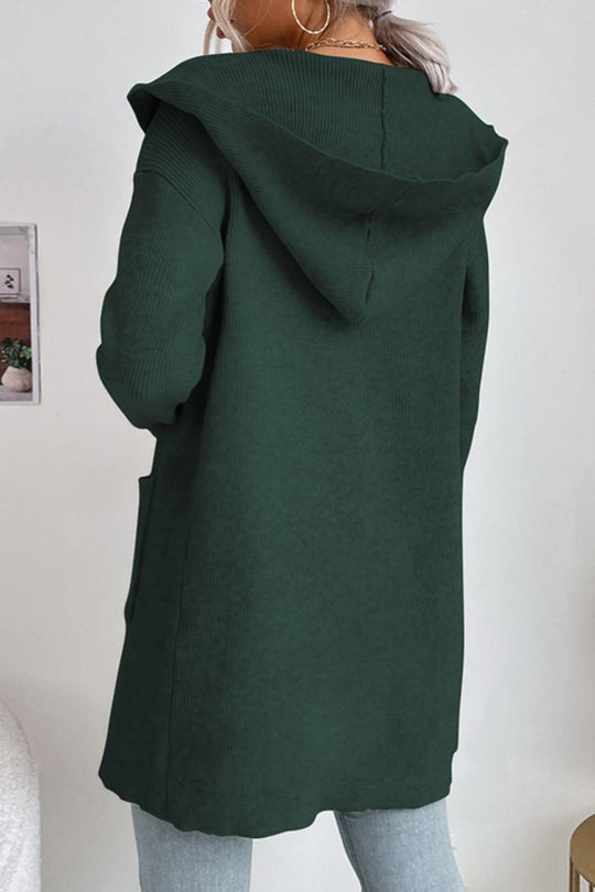 EB | geripptes offen-front Cardigan mit Kapuze und Taschen