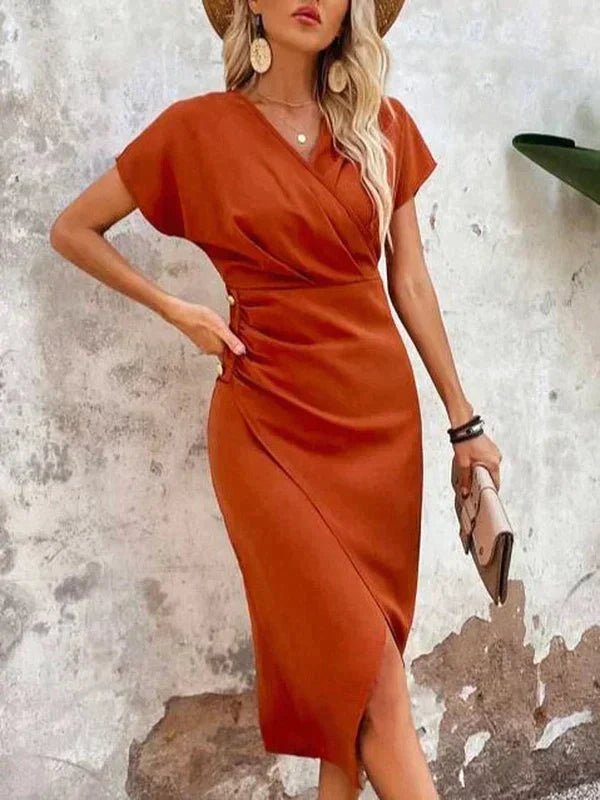 EB | Midi-Kleid mit V-Ausschnitt und Schlitz