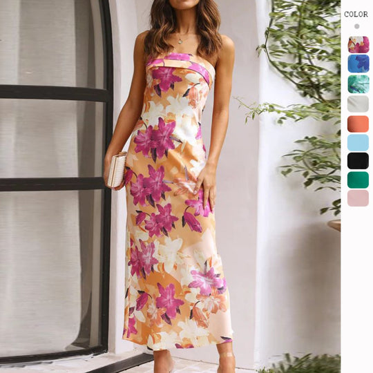 EB | Satin rückenfreies Röhrentop Kleid