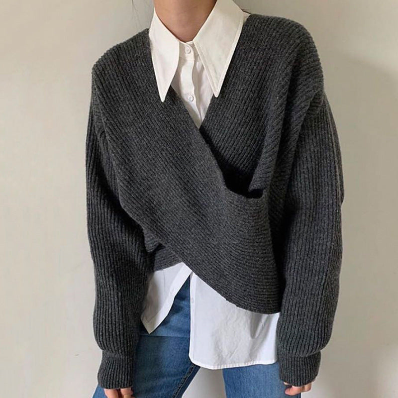EB | Rippstrick-cross-over-pullover Weich und Elegant Moderne Passform