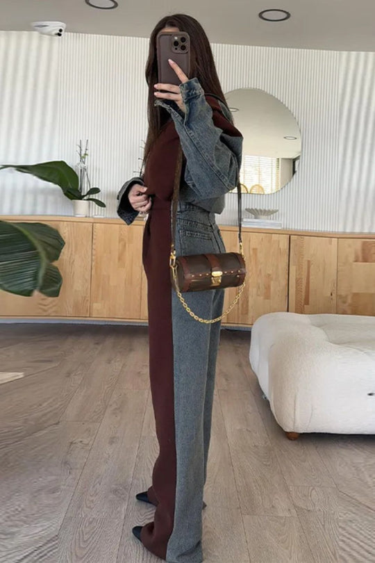 EB | Lässige Denim-Patchwork-Sweatshirtjacke mit Reißverschluss