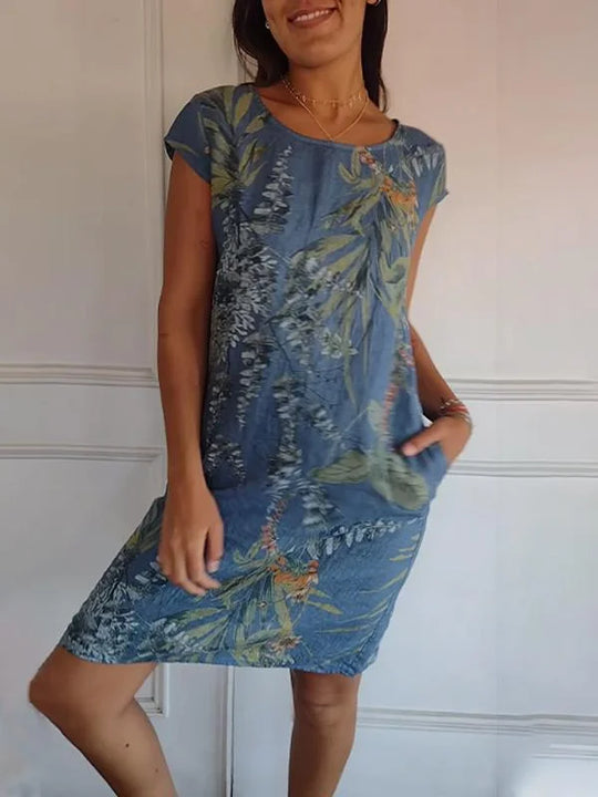 EB | Damen Bedrucktes Baumwoll- und Leinenkleid